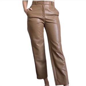 Aritzia Babaton Vegan Leather Command Straight Leg Pants Brown